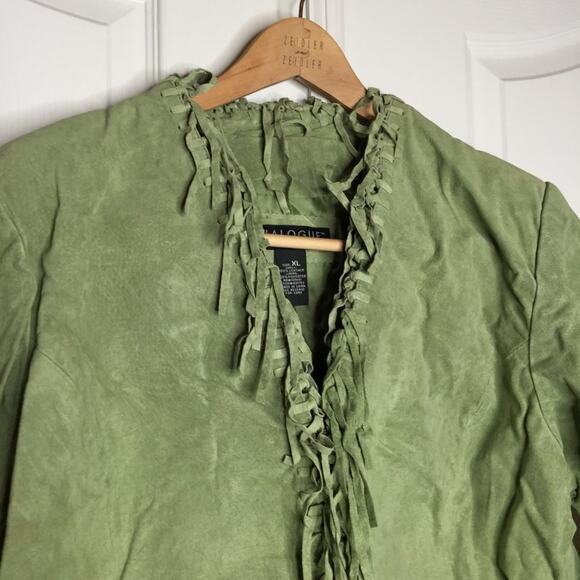 Dialogue Cowboy Fringe Leather Jacket Western Blazer Long Sleeve Green Size XL - Picture 3 of 5